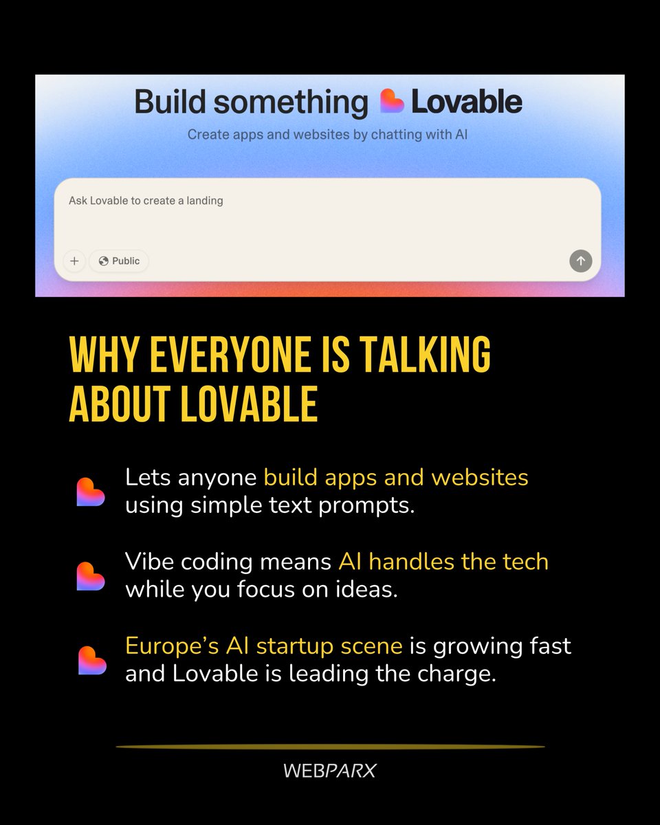 Sweden’s AI startup Lovable just hit unicorn status with $200 million raised and a  $1.8 billion valuation all within just 8 months! 🚀

👉 Swipe through to see why everyone is talking about #Lovable.

👉 Follow <a href="/webparx/">Webparx</a> for more tech and AI updates!