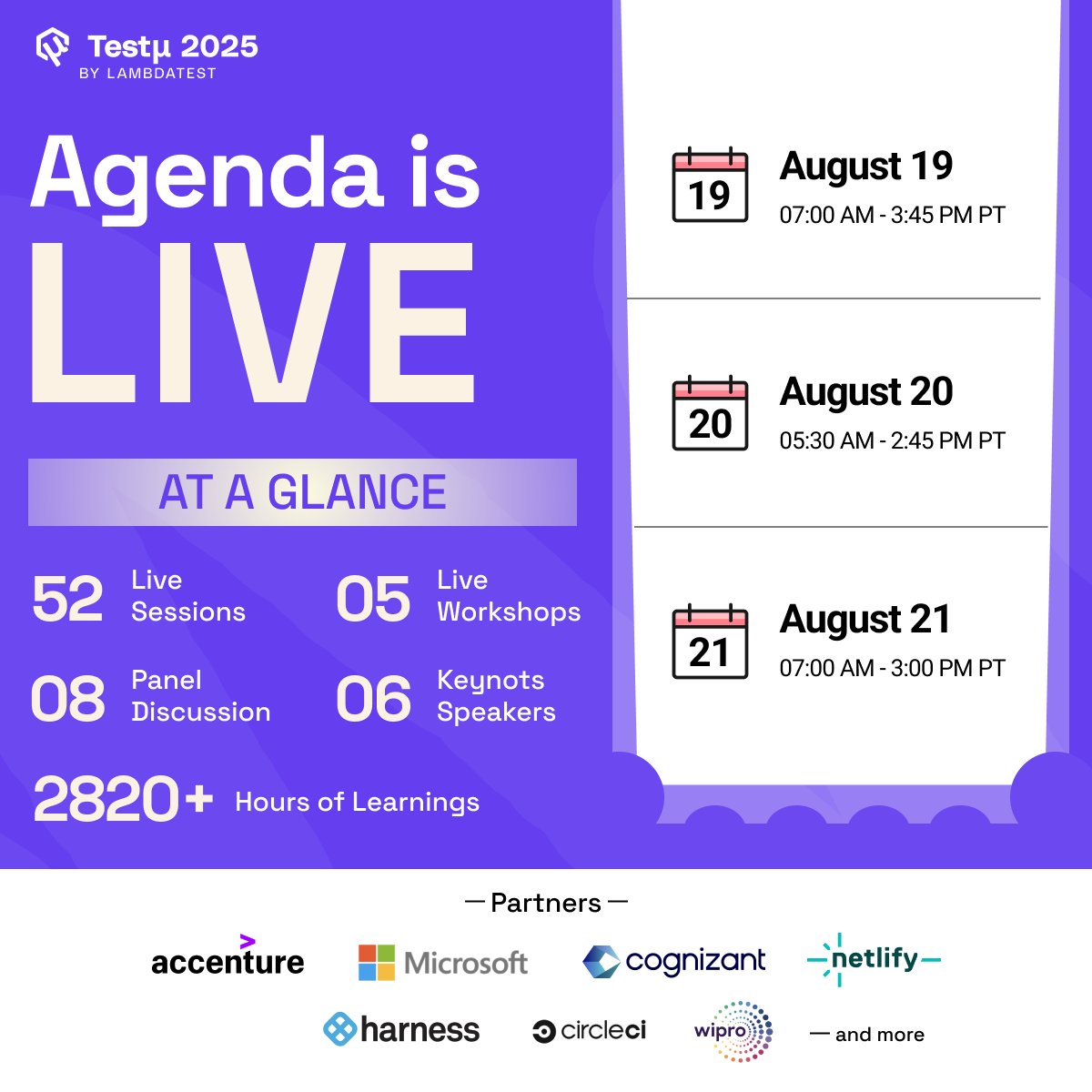 #TestMuConf 2025 agenda is live🔗 bit.ly/44VWxcs

Take a look at the schedule 📜 and comment the sessions and topics you're most excited about.🌟🎉

Don't miss out on the biggest online software testing conference and plan your schedule today!

🗓️19 - 21 August | 👩‍💻 Free
