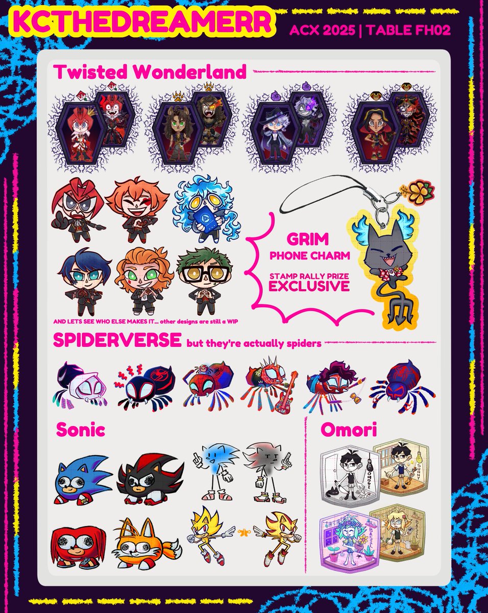 kcthedreamerr's tweet image. {1/2} ✨Merch catalogue for ACX 2025 !!
I will be part of Elysium at table FH02 !! Also hosting a TWST Summer Stamp Rally!! (more info in🧵)
Got some Twisted Wonderland, Sonic, Mouthwashing, Fishing Gatcha and all sorts of other stuff!
Hope to cya there! #ACX2025