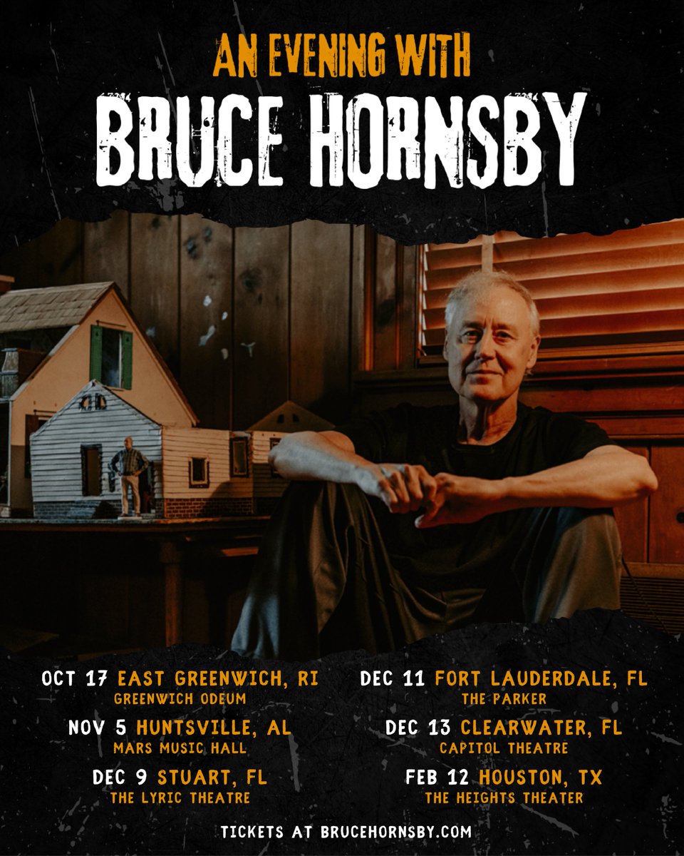 Bruce is heading out solo this fall &amp; winter and tickets are on sale now! 
Get yours at brucehornsby.com/tour 🎟️
