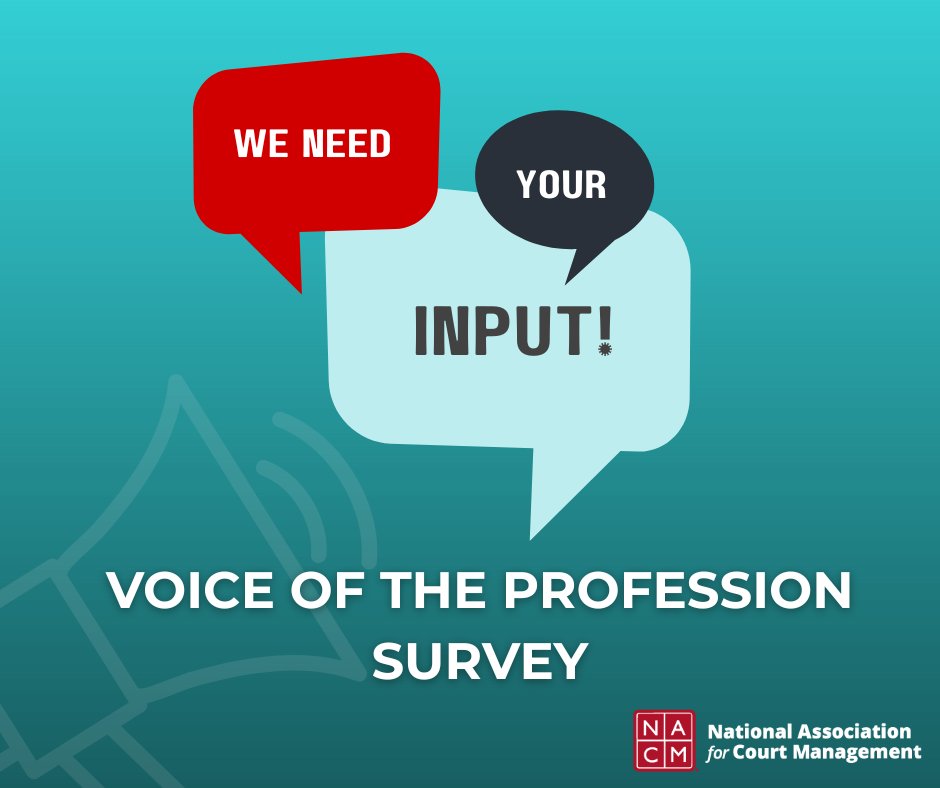 Help shape NACM’s priorities for the year including conferences, webinars, publications, training programs and more! 

Take the Voice of the Profession Survey today and tell us what matters most to YOU. 

➡️ surveymonkey.com/r/TMJDSNY

#NACM #CourtManagement #VoiceOfTheProfession