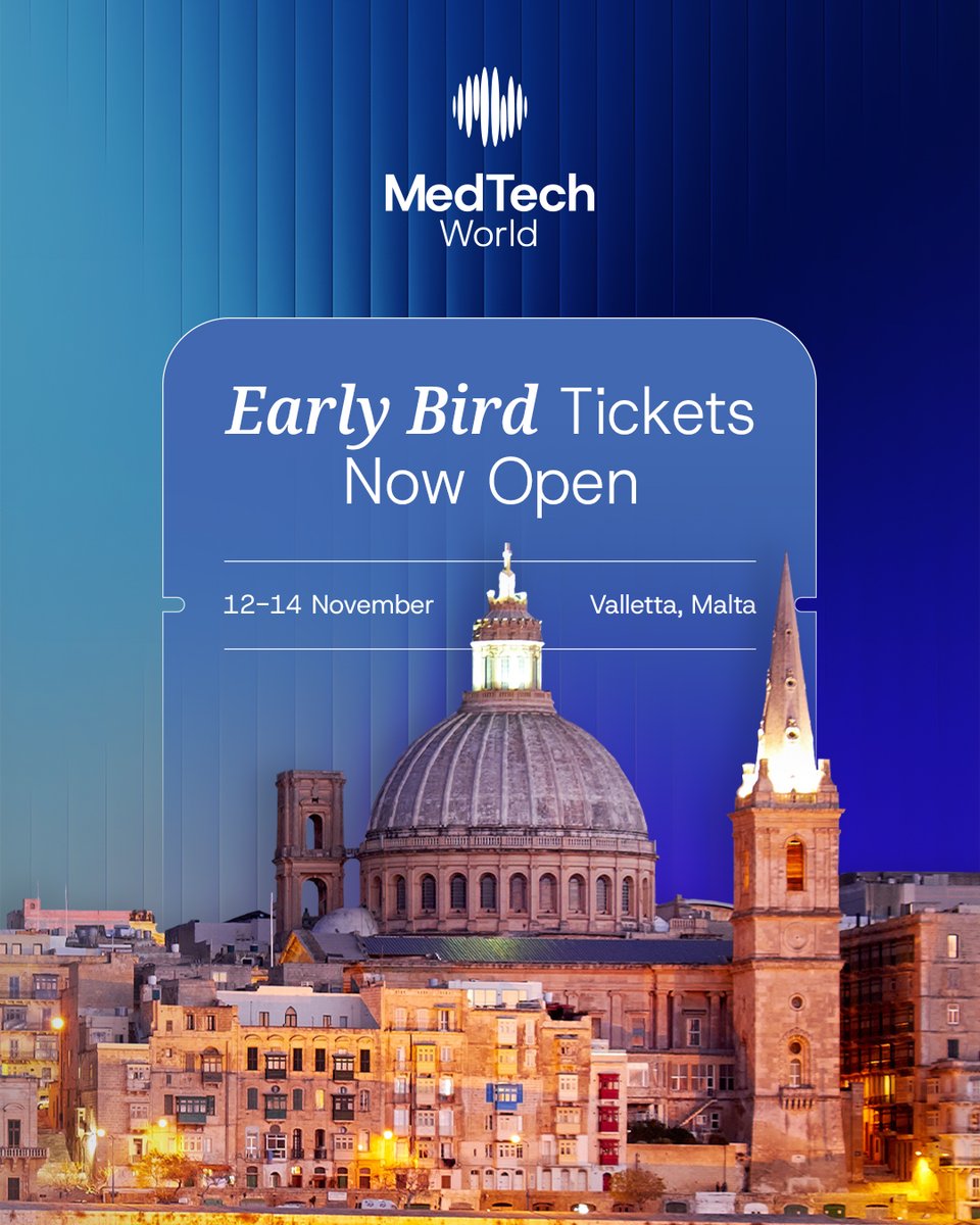 Med_Tech_World's tweet image. 🎟️ Tickets for MedTech Malta 2025 (12–14 Nov) are live!
Standard ✅ Premium ✅ Platinum ✅
🌟 Get your early bird tickets now
🏆 Award nominations are open too!
🔗 eu1.hubs.ly/H0lRVh60
#MedTechMalta #MedTechWorld