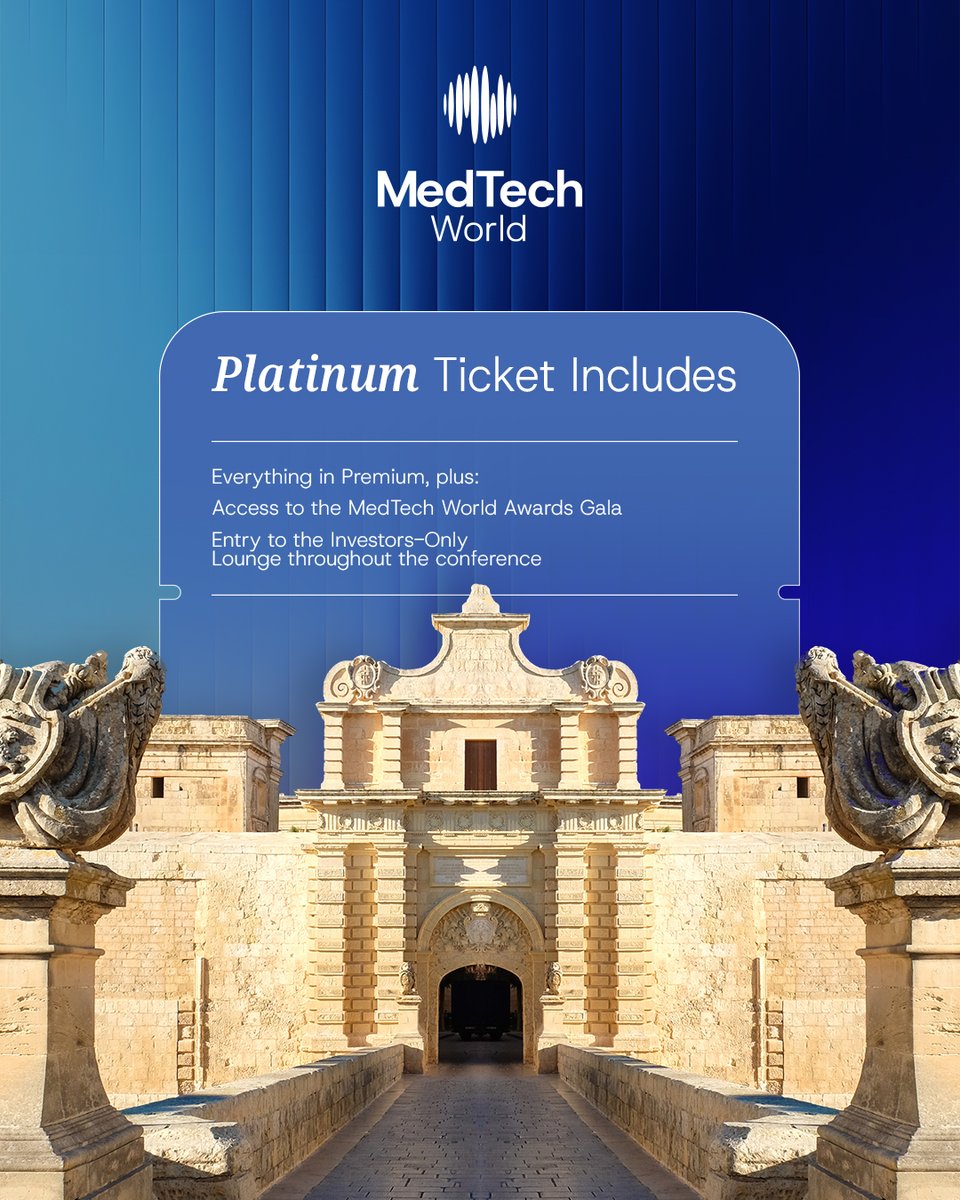 Med_Tech_World's tweet image. 🎟️ Tickets for MedTech Malta 2025 (12–14 Nov) are live!
Standard ✅ Premium ✅ Platinum ✅
🌟 Get your early bird tickets now
🏆 Award nominations are open too!
🔗 eu1.hubs.ly/H0lRVh60
#MedTechMalta #MedTechWorld