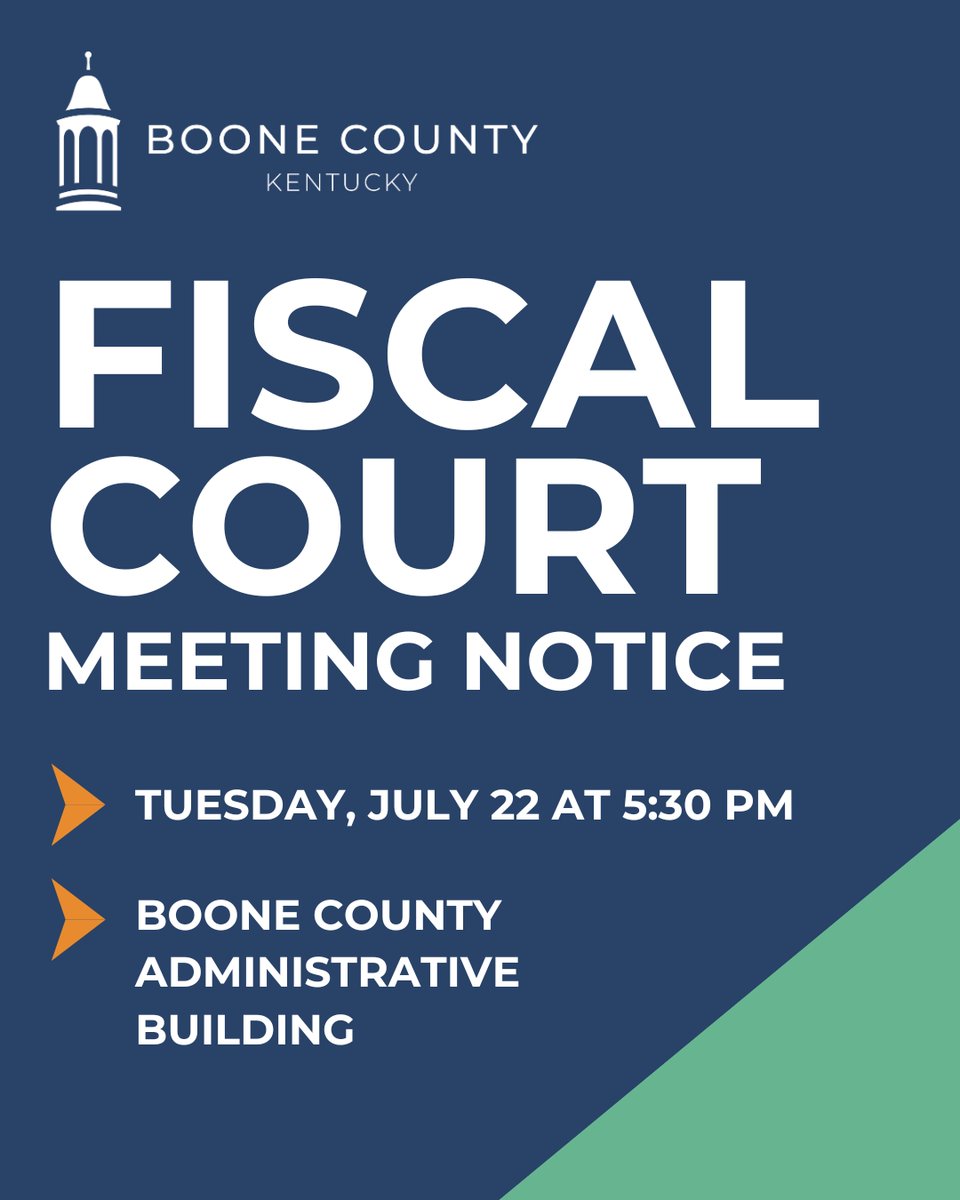 The Boone County Fiscal Court will hold its next meeting on Tuesday, July 22 at 5:30 p.m. Join us in person or watch from home:

Spectrum Cable Channel 200
altafiber Channel 823
Community Access TV

Livestream at bit.ly/483IUYb

View the agenda: bit.ly/46SVSri