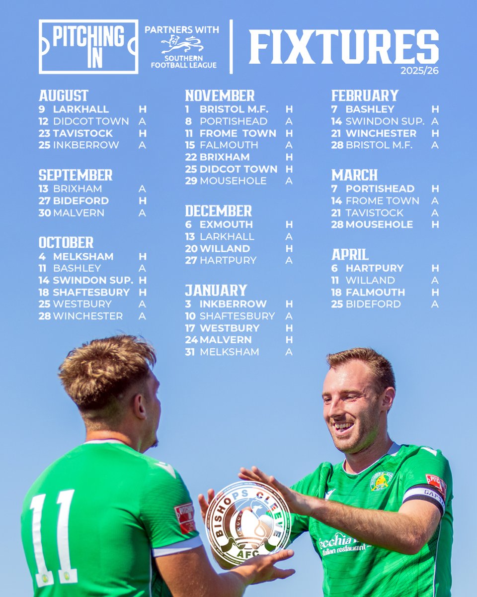 Bishops Cleeve FC (@bishopscleevefc) on Twitter photo ๐ Our 2025/26 <a href="/SouthernLeague1/">The Pitching In Southern Football League</a> Division One South fixtures have landed ๐
๐ข We kick off things off with a home match on 9th August against <a href="/LarkhallAFC/">Larkhall Athletic FC</a> ๐ต
GET THERE โ ๐ Our 2025/26 <a href="/SouthernLeague1/">The Pitching In Southern Football League</a> Division One South fixtures have landed ๐
๐ข We kick off things off with a home match on 9th August against <a href="/LarkhallAFC/">Larkhall Athletic FC</a> ๐ต
GET THERE โ