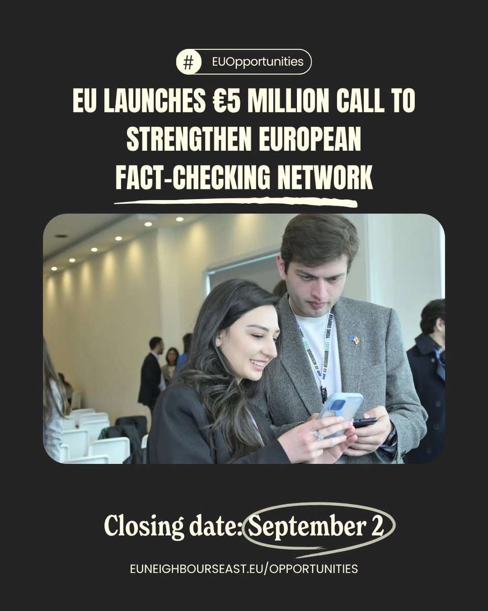 euneighbours's tweet image. 🇪🇺 The EU is investing €5 million to support fact-checkers and media across 🇬🇪 Georgia, 🇲🇩 Moldova, and 🇺🇦 Ukraine, helping tackle disinformation and build safer digital spaces.
This new initiative will boost independent journalism, promote truth, and strengthen online…