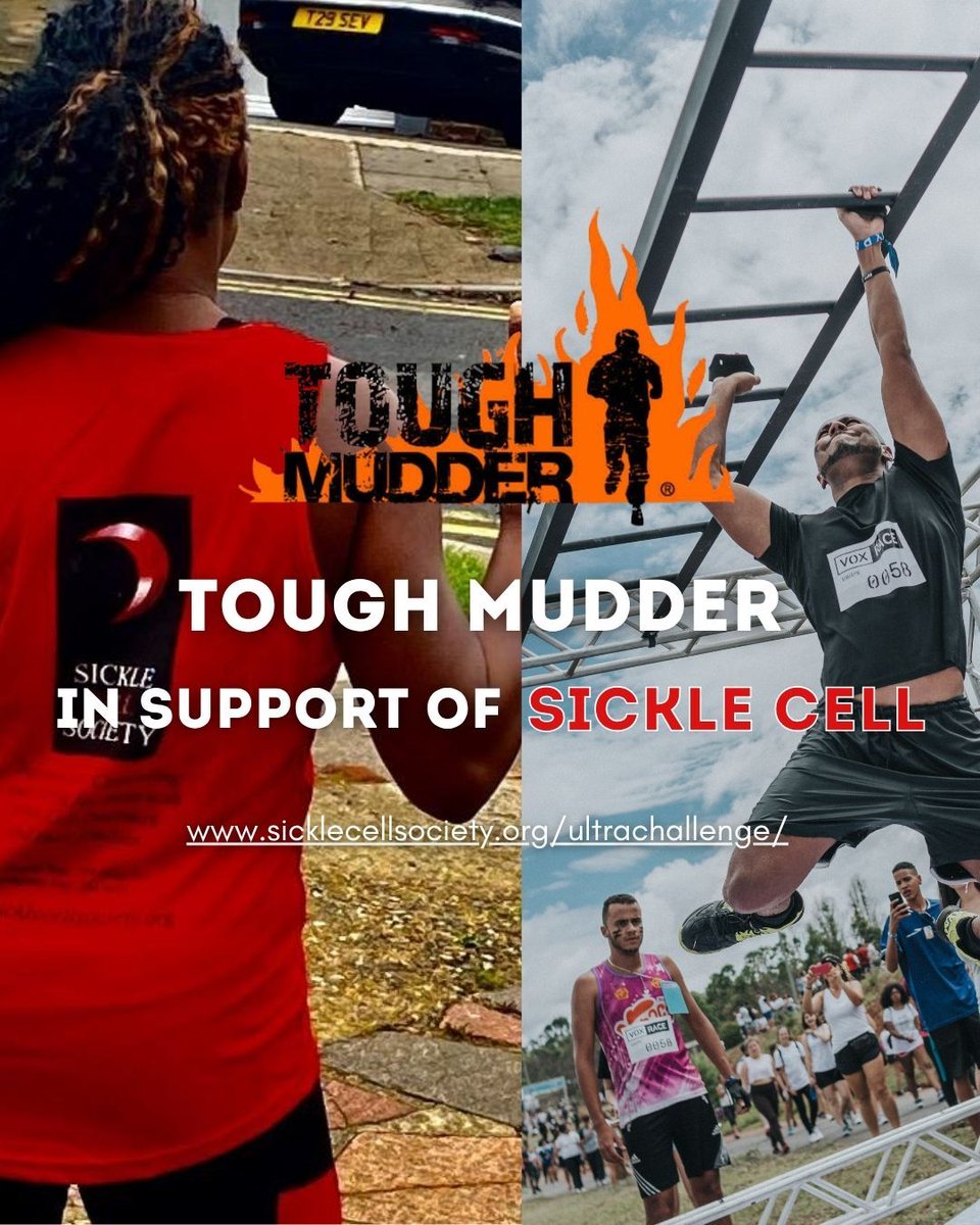 SickleCellUK's tweet image. Join Team Sickle Cell at Tough Mudder 2025 💪
Choose a 5K or 15K obstacle course at one of 14 events and raise awareness for those living with sickle cell.
Medal, T-shirt, headband, drink & parking included.
🔗 Sign up: buff.ly/5ZbwE6g
#ToughMudder #SickleCell
