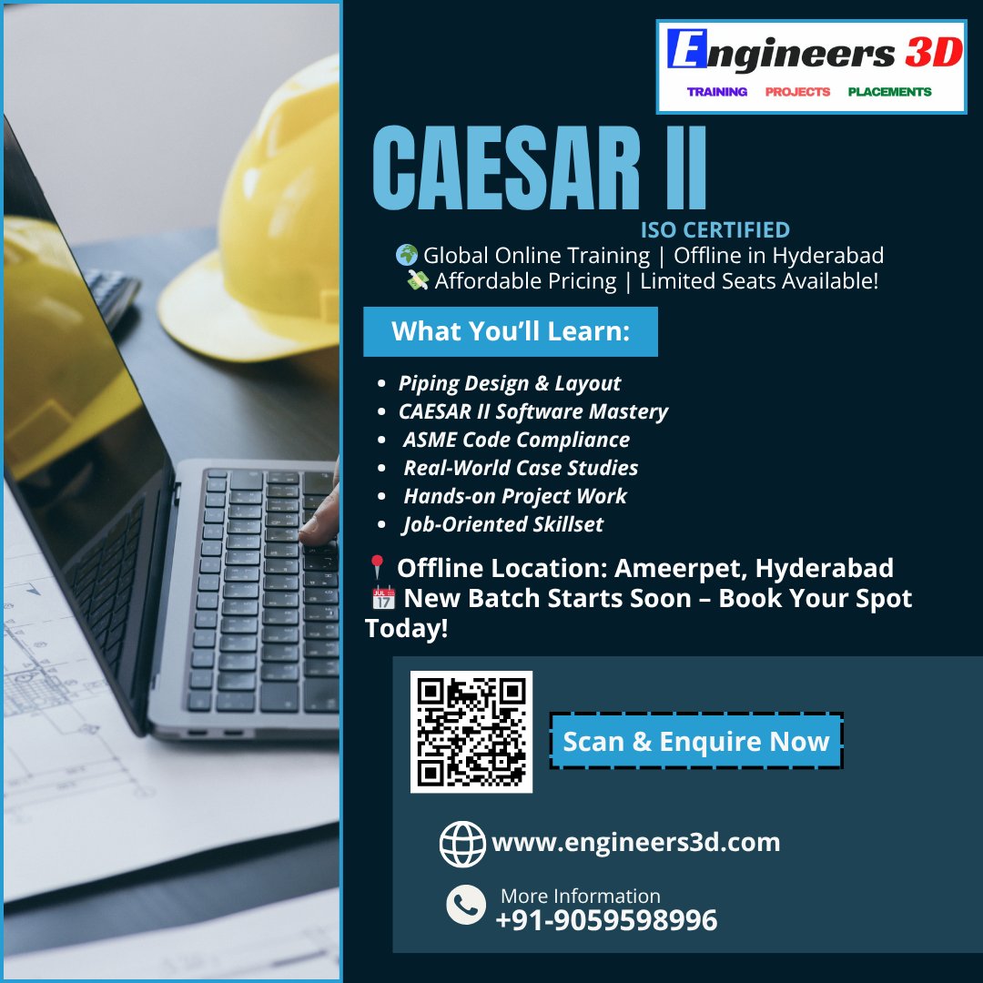 Engineers3d's tweet image. For enquiry click the link - forms.gle/iCoWwRN3N4Mmdy…
Wanna flex your engineering muscle? Master Stress Analysis Engineering with CAESAR II 💻

#CAESARII #PipingStressAnalysis #Engineers3D #MechanicalEngineering #OnlineTraining #HyderabadTraining #StressAnalysis #EngineeringLife