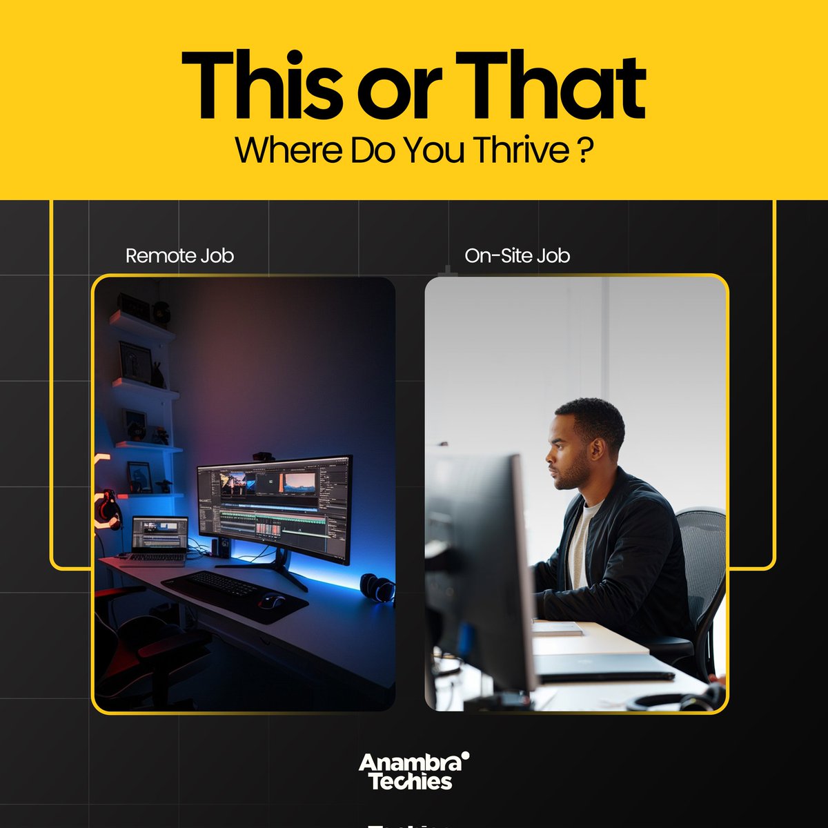 AnambraTechies's tweet image. Remote job gives you freedom.
Onsite job gives you structure.
Which one fuels your productivity?
Let the debate begin ⬇️
#anambratechies #remotejobs #jobseekers #tech