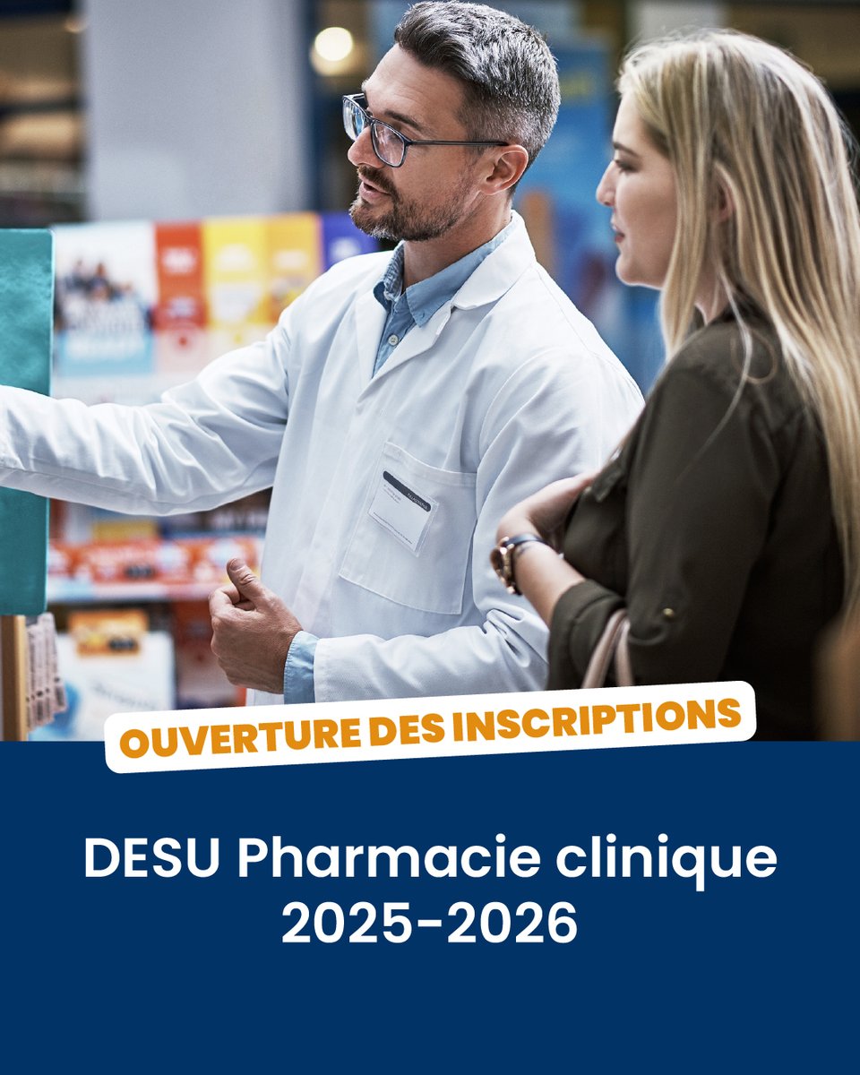 📢 Pharmaciens d’officine, hospitaliers, internes ou étudiants en 6e année : développez vos compétences en pharmacie clinique et lien ville-hôpital.

Les inscriptions au DESU 2025-2026 sont ouvertes !

🔗 Toutes les infos ici : urps-pharmaciens-paca.fr/ouverture-insc…