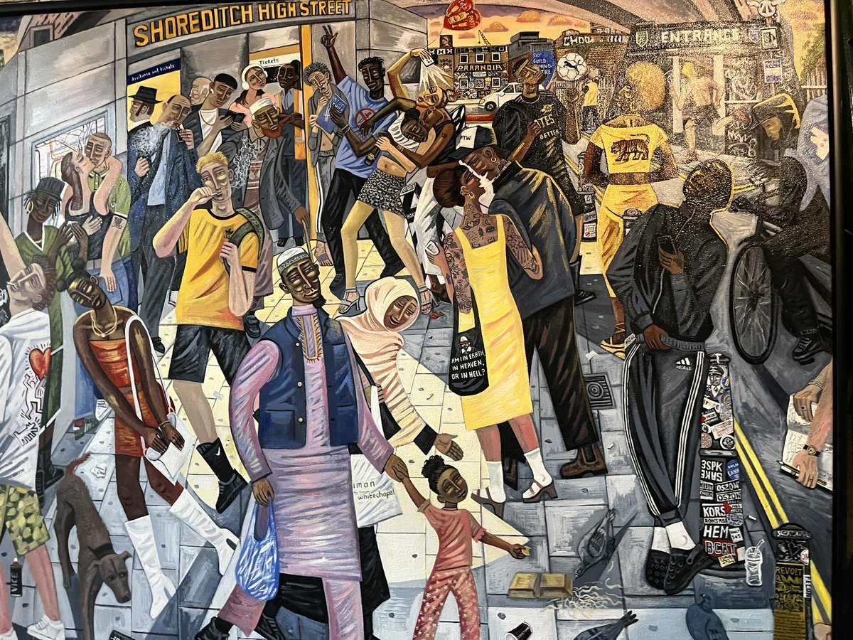 WorgInfo's tweet image. Last 3 days of local #Rotherhithe artist @edgrayart’s exhibition in the @houseofannetta #Spitalfields. 11am-8pm this Friday, Saturday, Sunday. Check out his incredible #Hogarth-inspired scenes of #London and beyond, including a new painting of the war memorial in West Lane.