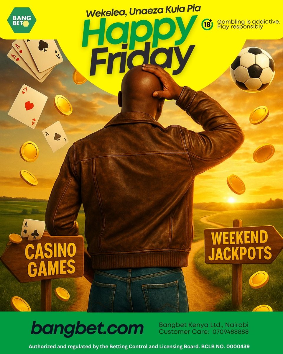 bangbet_kenya's tweet photo. Wadau siku njema huonekana asubuhi ! Mambo ni mawili  Casino au Weekend Jackpot! Unacheza, ukishinda, unakula na bonge la smile . Nimewapanga kiodds, ni wewe tu uingie game!
kumbuka betting can be addictive.

#JackpotWeekend #BetNaUshinde #ShindaNaSmile #OddsZaUkweli #CasinoVibes #PrlaySmatWinBig #KenyaBetting