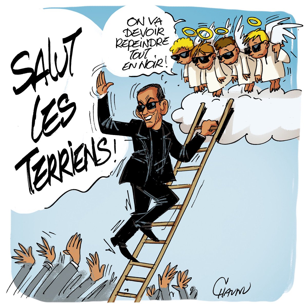 ✏️ #dessin du jour dans <a href="/_lunion/">L'union</a> : pluie de stars en noir pour les obsèques de Thierry Ardisson #thierryardisson #actu #dessindepresse