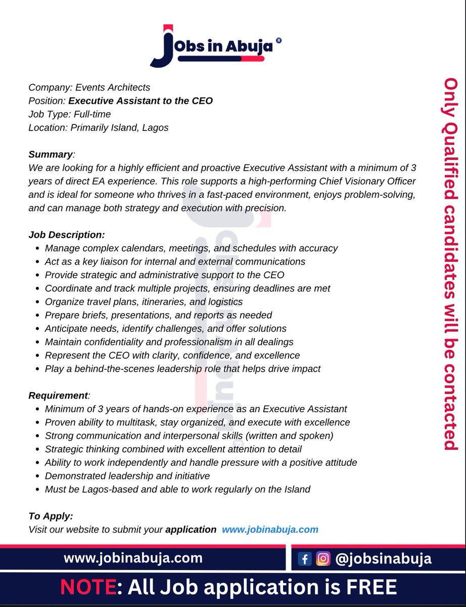 jobinabuja's tweet image. #jobsinlagos #executiveassistant