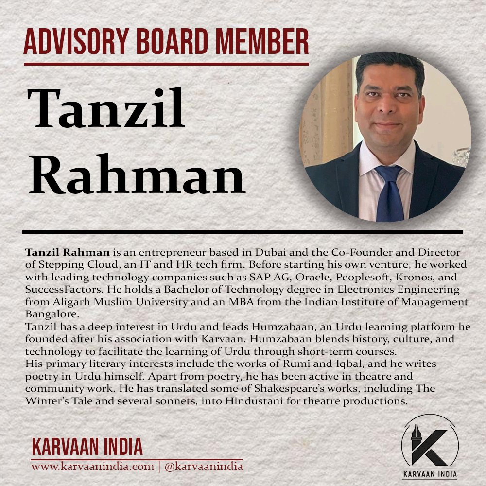 Asad Ashraf (@asad_ashraf88) on Twitter photo We are delighted to welcome Tanzil Rahman as a new member of <a href="/KarvaanIndia/">Karvaan India</a> advisory board. We are delighted to welcome Tanzil Rahman as a new member of <a href="/KarvaanIndia/">Karvaan India</a> advisory board.