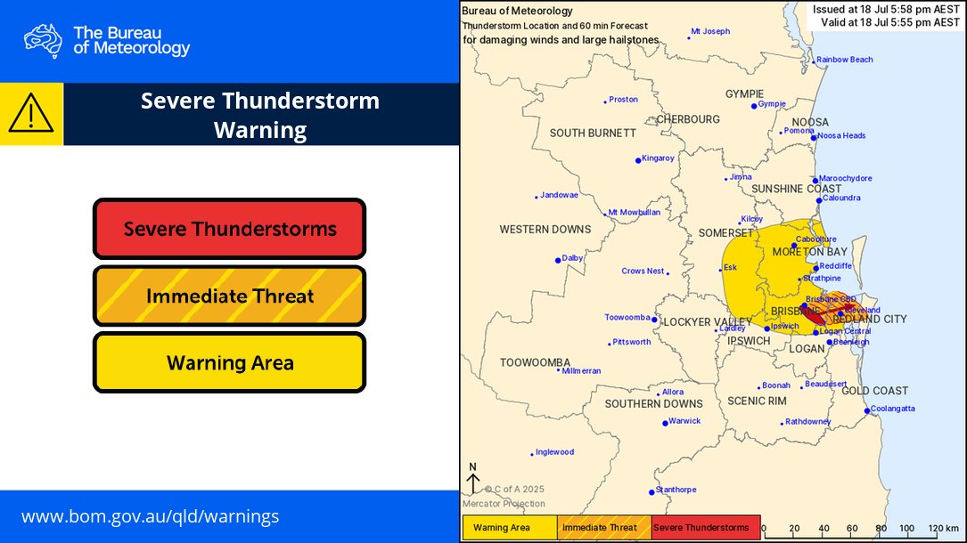 BOM_Qld's tweet photo. ⛈️ ⚠️Severe Thunderstorms are impacting parts of #Brisbane. Lots of hail (including some large hailstones, above 2cm across) being seen in parts of the metro area. Damaging wind also possible. 

Warning info: https://t.co/vYLHCna3or https://t.co/rd1dFbmVcs