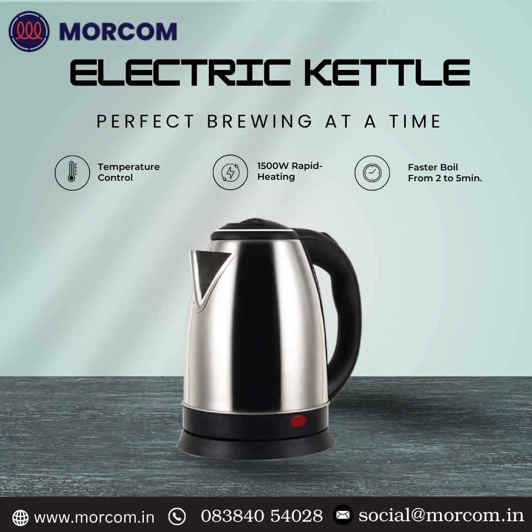 morcominduction's tweet photo. Brew your favorite beverage in minutes with the Morcom Electric Kettle!
Enjoy temperature control, 1500W rapid heating,and a faster boil time of just 2-5 minutes.
.
#ElectricKettle #KitchenEssentials #QuickBoil #HomeAppliances #TeaLovers #CoffeeTime #KitchenGoals #ModernKitchen https://t.co/szGI2iXPVD
