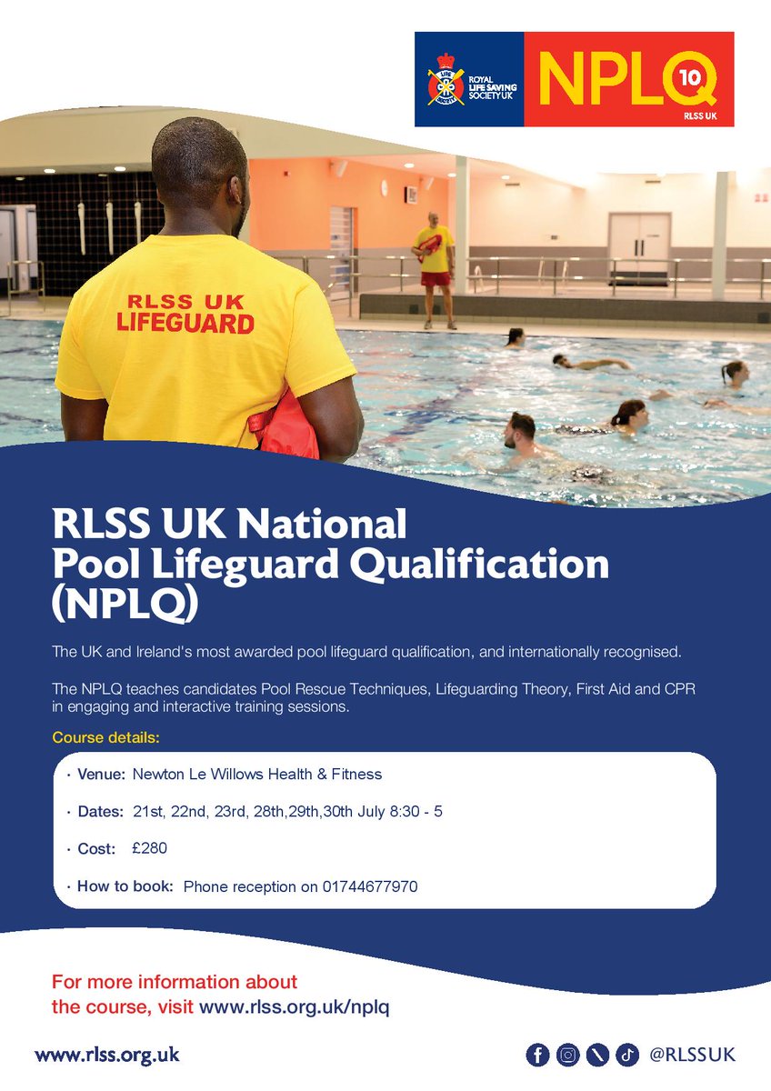GoActive (@goactivesth) on Twitter photo There are some spaces on the National Pool Lifeguard Course running at Newton Le Willlows Health & Fitness next week! If a career in leisure is something that may take your fancy, this is the perfect way to get your foot in the door! Contact 01744 677970 for more info!!๐โโ๏ธ๐โโ๏ธ๐โโ๏ธ๐โโ๏ธ There are some spaces on the National Pool Lifeguard Course running at Newton Le Willlows Health & Fitness next week! If a career in leisure is something that may take your fancy, this is the perfect way to get your foot in the door! Contact 01744 677970 for more info!!๐โโ๏ธ๐โโ๏ธ๐โโ๏ธ๐โโ๏ธ