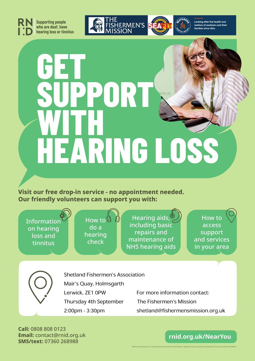 FishMishSeaFit's tweet image. "My grandfather fished his whole life. By 60, he could barely hear thunder."
Noise-induced hearing loss is real for fishermen. Get a free hearing check in Lerwick 4th Sept @thefishmish @RNID @ShetlandFish @ShFishermen