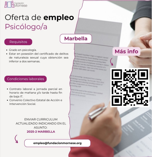 fmornese's tweet photo. OFERTAS DE EMPLEO

En Fundación Mornese  #Marbella, ¡tenemos abierto un proceso de selección!

Si cumples los requisitos, envía tú CV a empleo@fundacionmornese.org siguiendo las indicaciones de la imagen

¡Toda la info aquí! https://t.co/3ohJScIubm