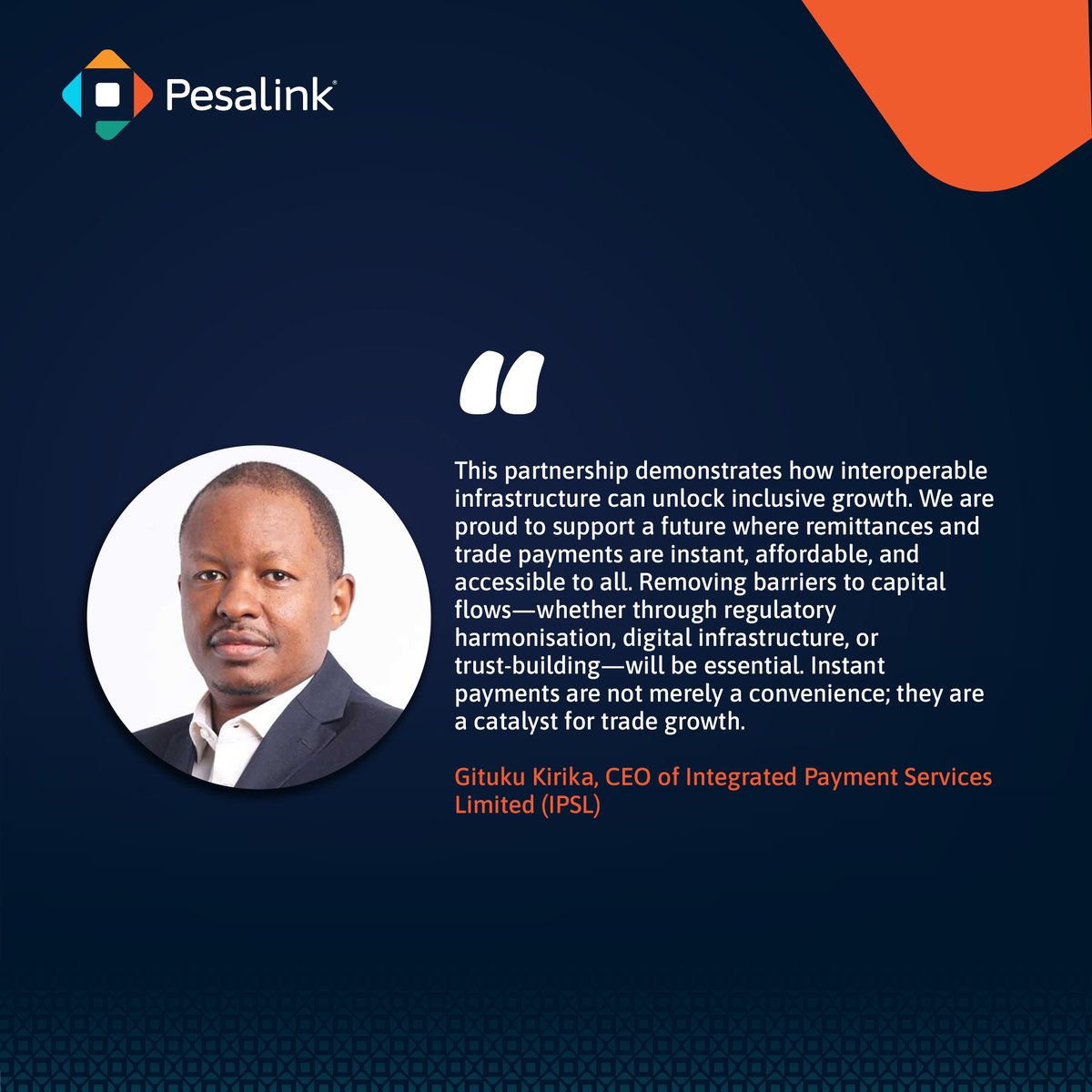 IPSL_Kenya's tweet photo. When fintechs align, borders fade—and growth begins.

To serve global merchants and Kenyan users with precision, it takes more than just speed. It takes partnerships that understand both the technology and the territory. That’s why @wapi_pay  and Pesalink have come together to offer real-time payments from Asia and the rest of the world to Kenya—connecting remitters, freelancers, SMEs, and regional organizations to over 70 Kenyan banks and financial institutions. 

WapiPay enables seamless cross-border remittances and enterprise payments from Asia and the rest of the world. Pesalink handles the last mile delivery—ensuring fast, secure, and direct settlement into local bank accounts. 

💡 For merchants, it means reconciliation faster. 
💡 For individuals, it means money that arrives when it matters. 
💡 For the economy, it means a more connected, inclusive financial system.

Together we’re making markets more accessible. @GeeKeay @ndichupm

#PesalinkPartners #DigitalPayments #KenyaFintech #CrossBorderTrade #AsiaAfricaCorridor #FintechCollaboration #EconomicEmpowerment #RealtimePayments #WapiPay #TechForGoo