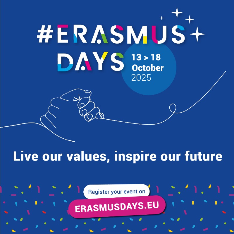 EUErasmusPlus's tweet image. Universities, youth organisations, schools, gather around and know how you can celebrate #ErasmusPlus at the #ErasmusDays coming 🔜. 

Time to plan your events and inspire change. ✨ 

🔗erasmusdays.eu