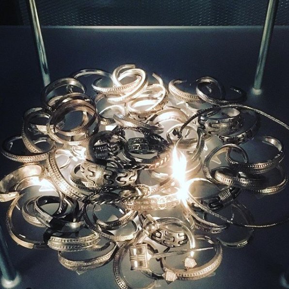 Unearthed Viking treasure. Banks didn't exist in those days, which meant that valuables were buried underground.