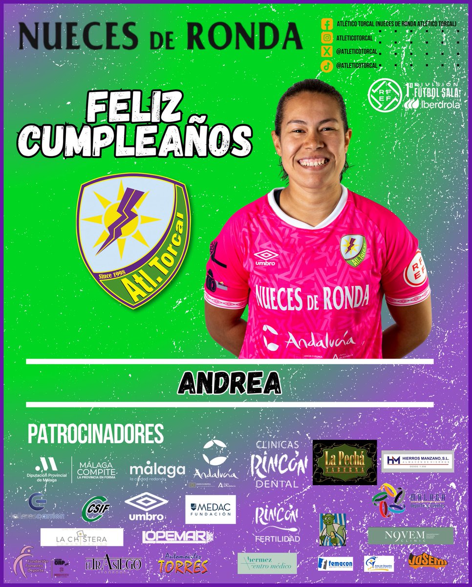 Nueces de Ronda Atlético Torcal (@atleticotorcal) on Twitter photo ¡¡¡FELIZ CUMPLEAÑOS!!!🎂🎉🎊 <a href="/andreadcp2/">_andreapassos2</a>
Que pases un gran día y todos tus deseos se cumplan!!😋🤗
#GoTorcal #Familia #FutbolSalaFemenino 💜💚 ¡¡¡FELIZ CUMPLEAÑOS!!!🎂🎉🎊 <a href="/andreadcp2/">_andreapassos2</a>
Que pases un gran día y todos tus deseos se cumplan!!😋🤗
#GoTorcal #Familia #FutbolSalaFemenino 💜💚