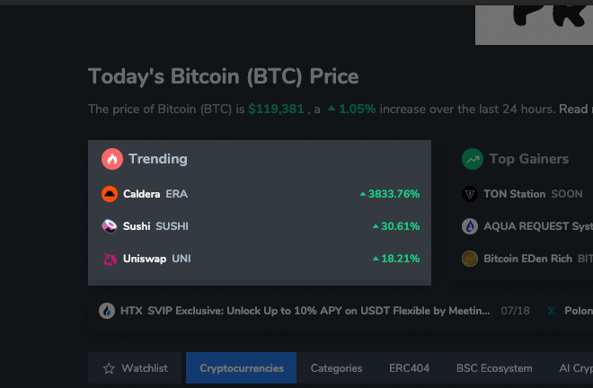 🔥 $ERA, $SUSHI, and $UNI are trending on CoinCarp!