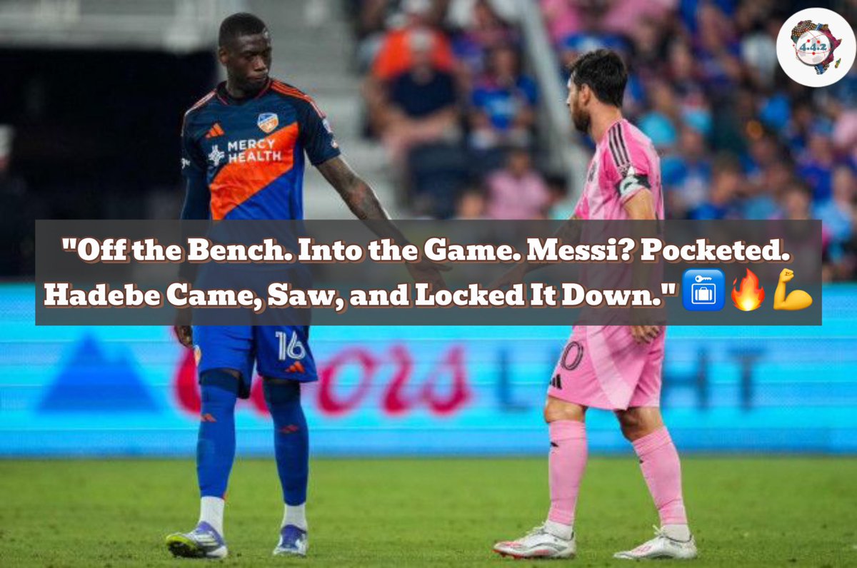 442Network's tweet photo. Teenage Hadebe stepped on in the 62nd minute, looked Messi in the eye… and said “not today.” 😤🔥
Clean sheet? ✅ Cincy dub? ✅ Messi? Pocketed. 🛅
Hadebe showed up and showed OUT. #FCCincinnati #Hadebe #Messi #MLS #LockedDown https://t.co/B2Ae021CsQ