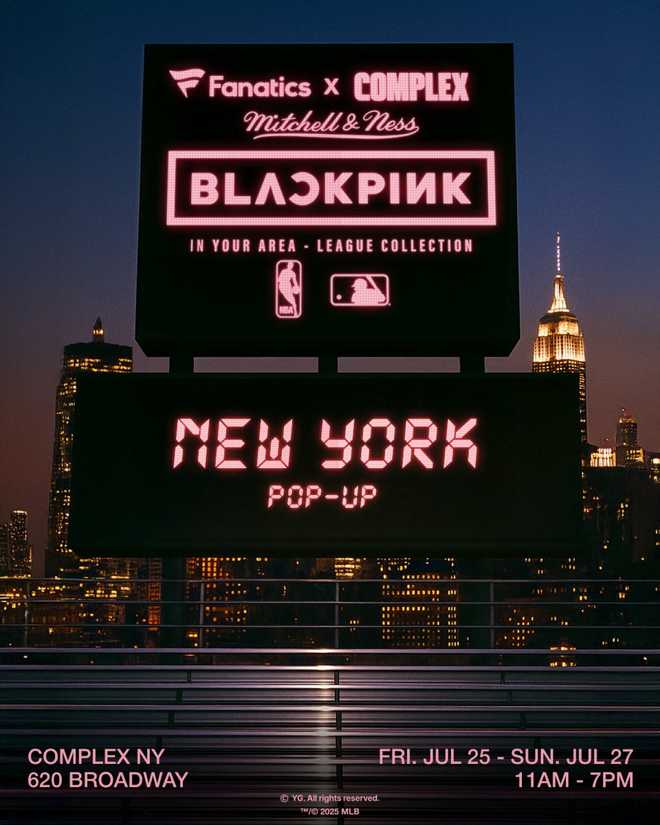 ygselect's tweet image. NYC, we are IN YOUR AREA.
@Fanatics &amp; @Complex are launching an immersive @BLACKPINK x @Mitchell_Ness &lt;BLACKPINK IN YOUR AREA&gt; League Collection pop-up where you can shop the full @MLB and @NBA collab capsules in person.
Shop now online at Complex.com,โฆ