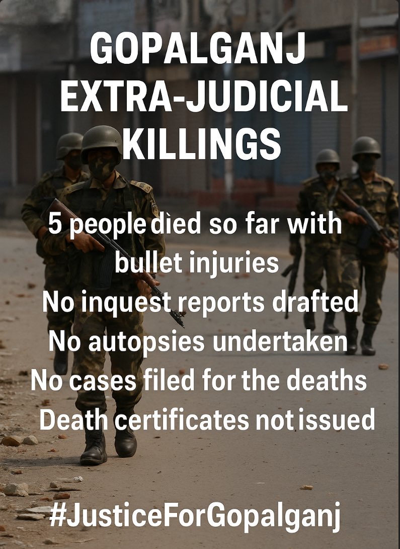 bdwatch2024's tweet image. This is why an independent judicial inquiry is required to find out the truth and ensure accountability for the extra judicial killings at the hands of law enforcement and armed forces in #Gopalganj:
- So far, five people have died with bullet injuries in the recent #violence…