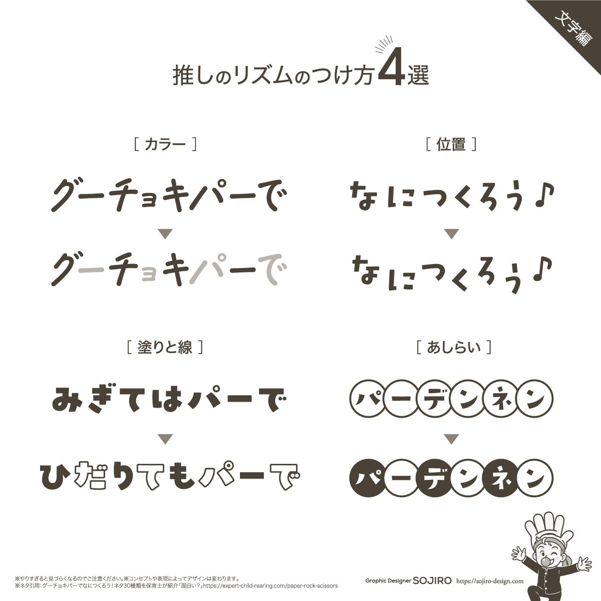 デザインが単調になっちゃう方へ  
「推しのリズムのつけ方4選」
文字編
