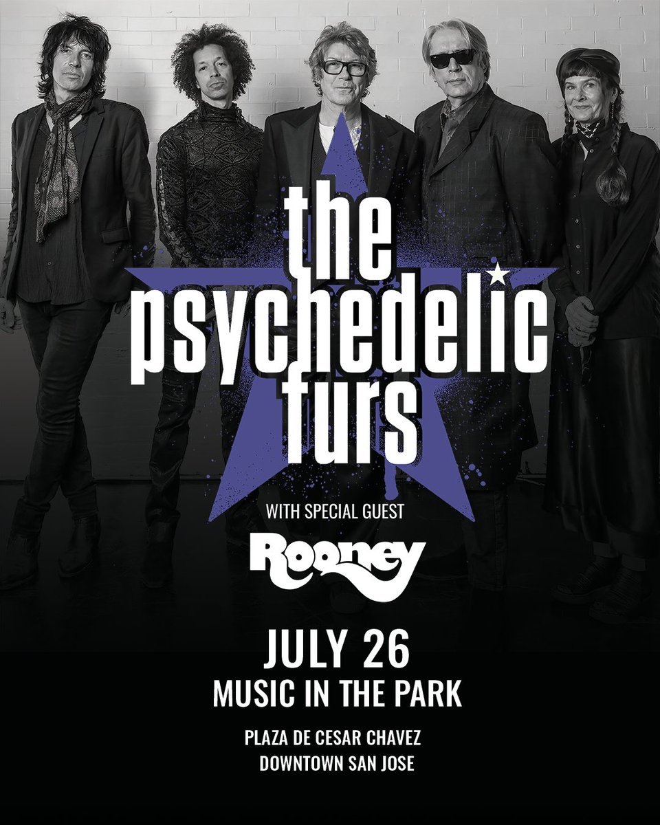mitpdtsj's tweet image. Last season, @jimthecritic called Music in the Park San Jose “Among the top summertime outdoor concert series in the Bay Area.” The 2025 season rolls on with Stevie B on Friday 7/25, The Psychedelic Furs on Sat 7/26 and Fia on 7/27 @plazadecesar #dtsj @pfurs #stevieb