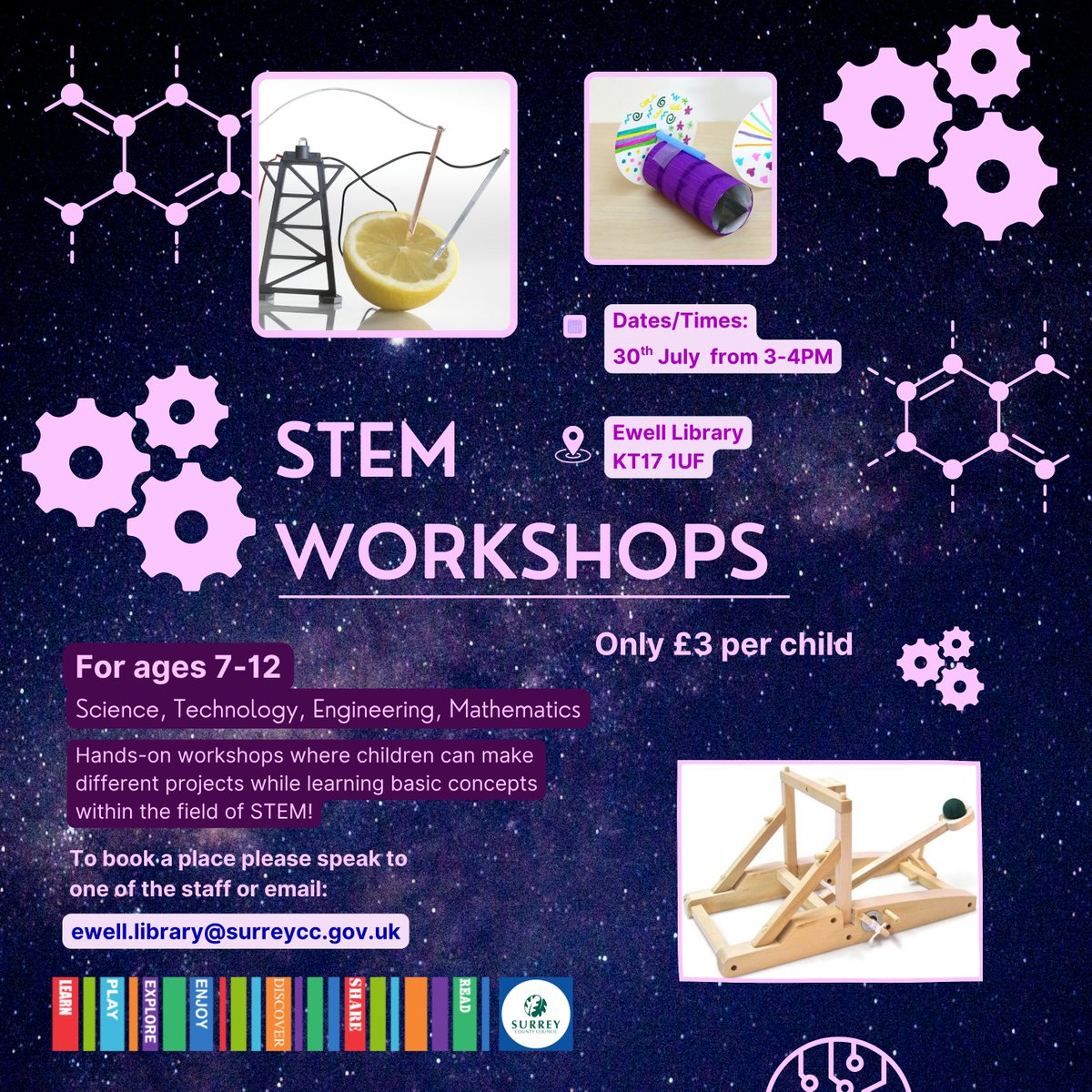 EwellLib's tweet image. ๐งช๐ฌโจ Join us on 30th July 3-4pm at Ewell Library for hands-on STEM fun! Perfect for curious minds aged 7 and upโbuild, test, explore and grow.
#EwellLibrary #STEMKids