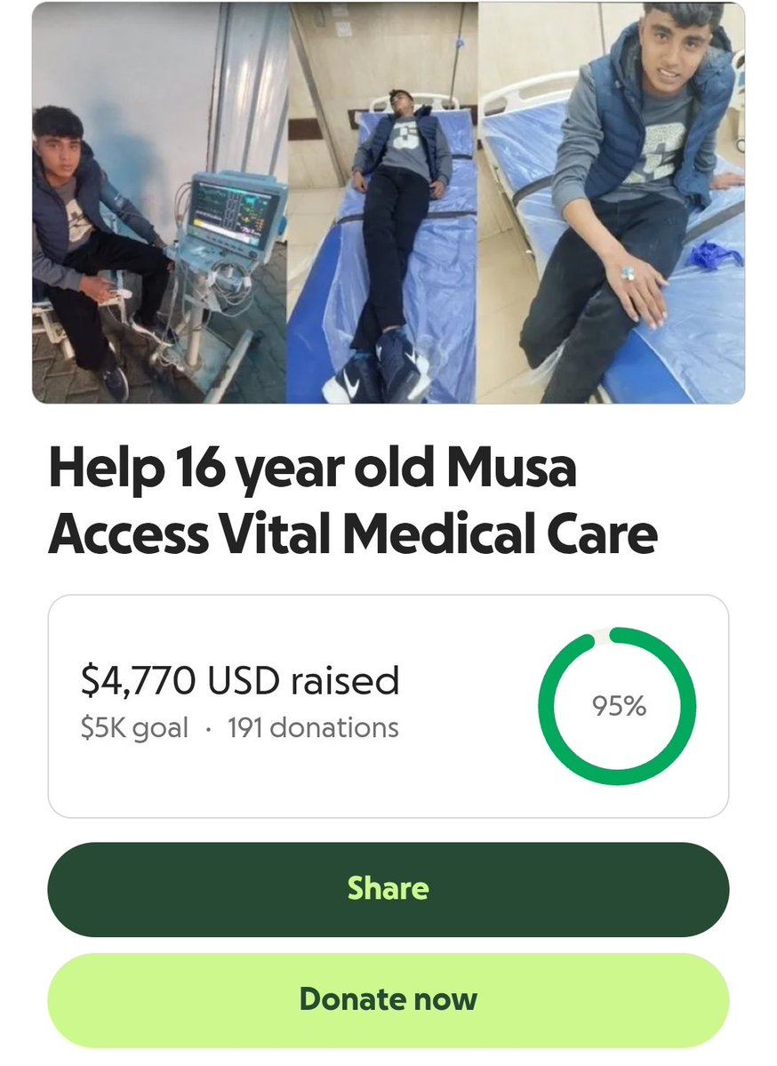 mosa_gaza7's tweet image. Urgent please stop don't ignore me!!๐๐ฟ
5% left to reach our first fundraising goal๐๐
$230 left until we reach our first goal of $5,000 to save my family๐ฅน๐น
Please we want to close the goal today help us๐๐ฅน
โผ๏ธgofund.me/a01d527c