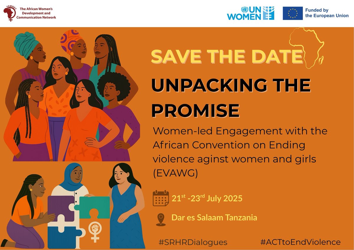 FemnetProg's tweet image. 🔥 It’s time to UnpackThePromise!
From July 21–23, women across Eastern and Southern Africa converge in Dar es Salaam to strategize, organize & mobilize around the African Convention on Ending Violence Against Women and Girls..
💪🏾 Women-led. Grassroots-driven. Bold for change.…
