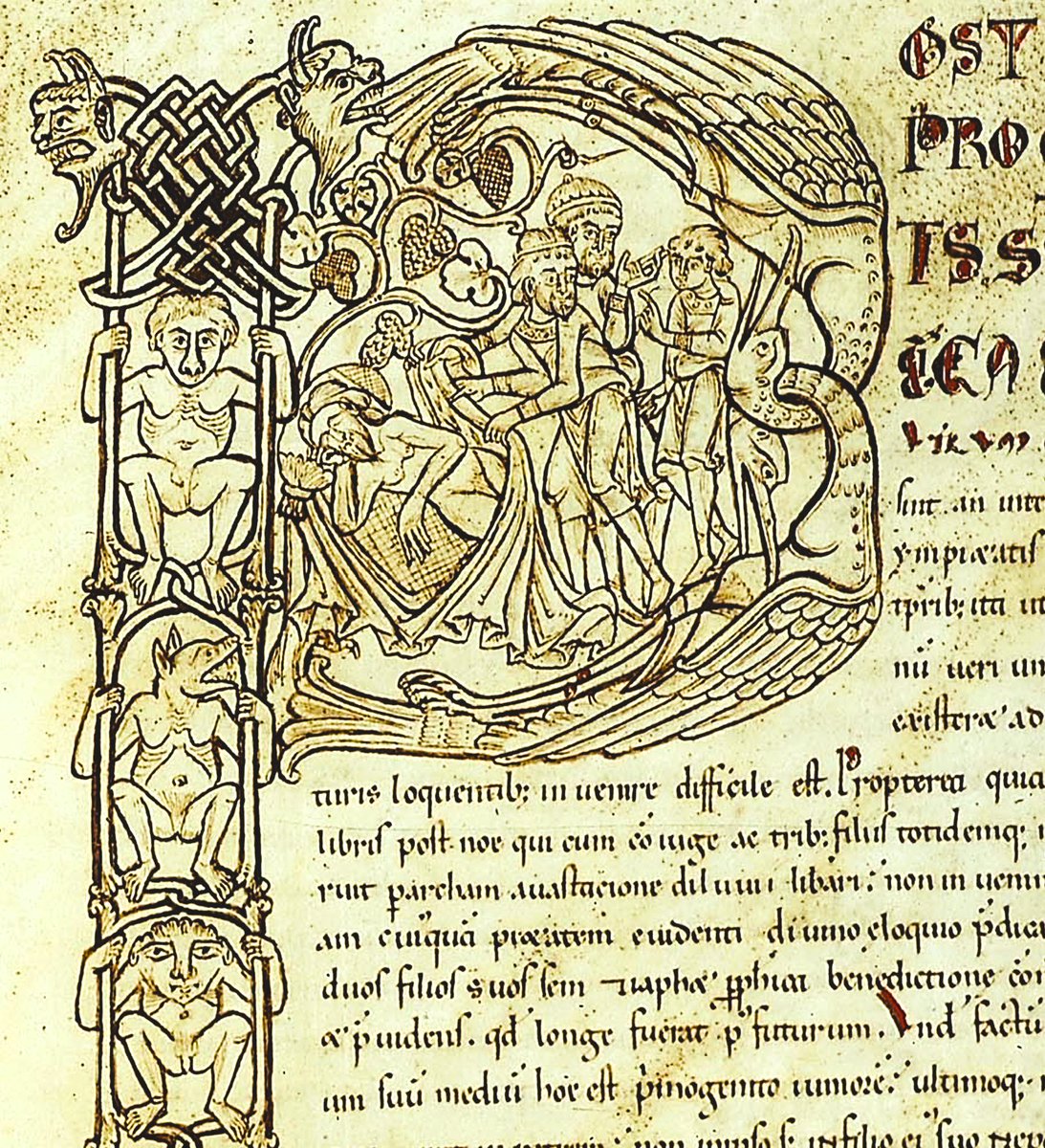 Vir Desideriorum (@virdesideriorum) on Twitter photo From the same Codex: Initial "P", depicting a famous scene from Gen 9:20ss.: While Ham looks at his drunk father Noah's nakedness, the other two sons, Shem and Japheth, cover him with a cloth.
<a href="/BNE_biblioteca/">Biblioteca Nacional de España</a> MSS/9557, f. 153r
Augustinus, De civitate Dei; France, ca. 1100 From the same Codex: Initial "P", depicting a famous scene from Gen 9:20ss.: While Ham looks at his drunk father Noah's nakedness, the other two sons, Shem and Japheth, cover him with a cloth.
<a href="/BNE_biblioteca/">Biblioteca Nacional de España</a> MSS/9557, f. 153r
Augustinus, De civitate Dei; France, ca. 1100