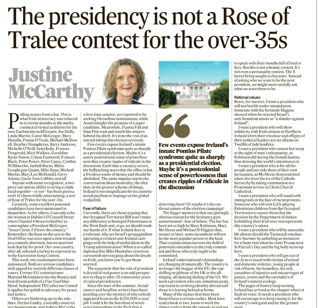 Brilliant feature by Justine McCarthy in today's IRISH TIMES