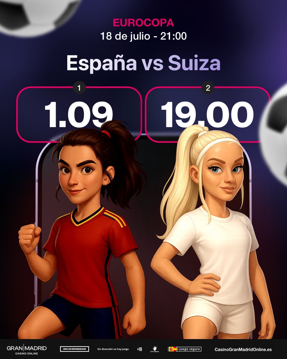 Turno de España en los cuartos de final contra la anfitriona 🇨🇭 en la #WEURO2025 

Estas son nuestras cuotas para el encuentro 👇

🔗 Haz tu apuesta ya en Casinogranmadridonline.es 

#EspañaSuiza
