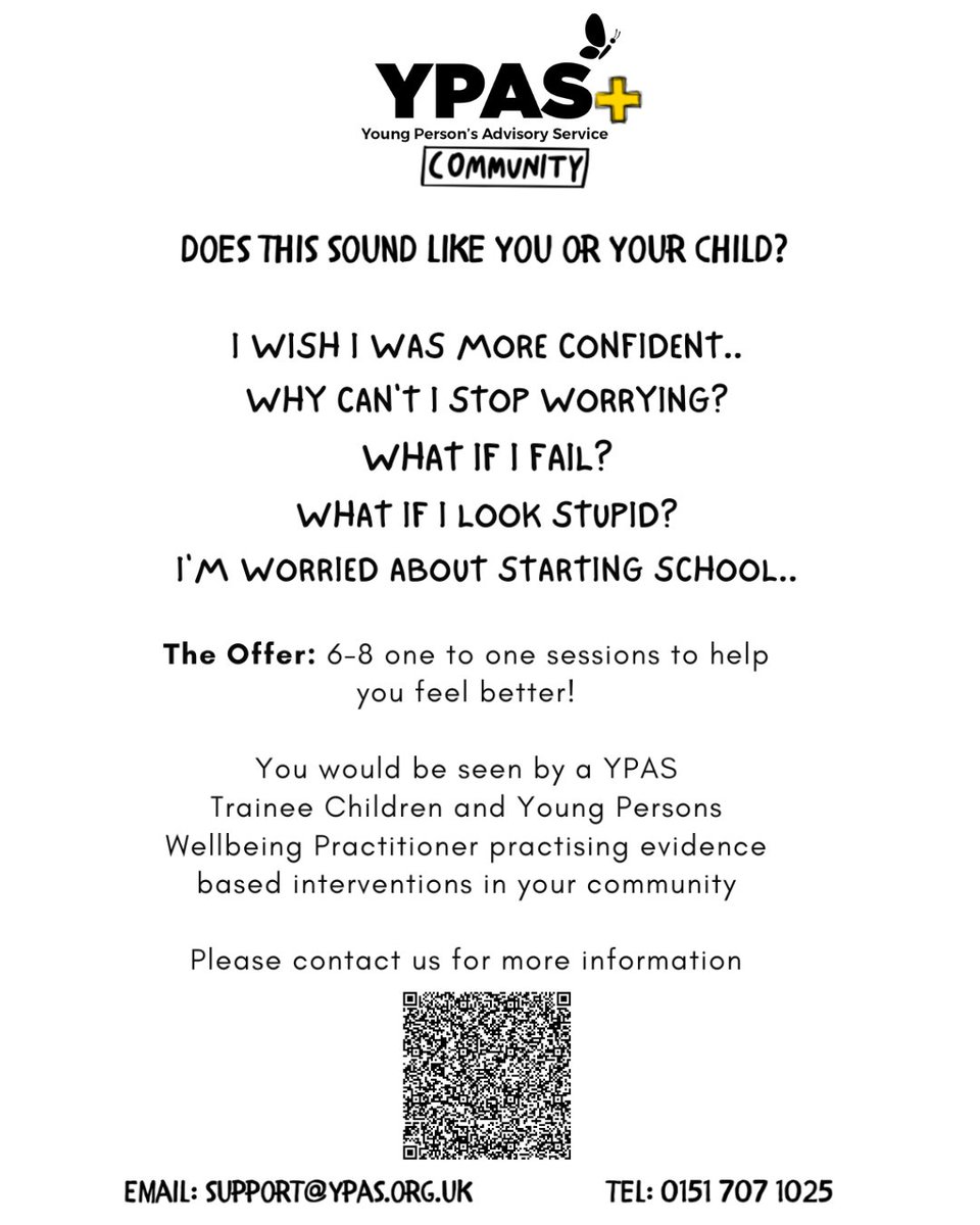YPASLiverpool's tweet image. YPAS+ Community Offer📣
YPAS has Children and Young People’s Wellbeing Practitioners working in communities across Liverpool, on evidence based training.
The age group to access this offer is 11-18 years old.
For more information, click the link in our bio. ⬆️