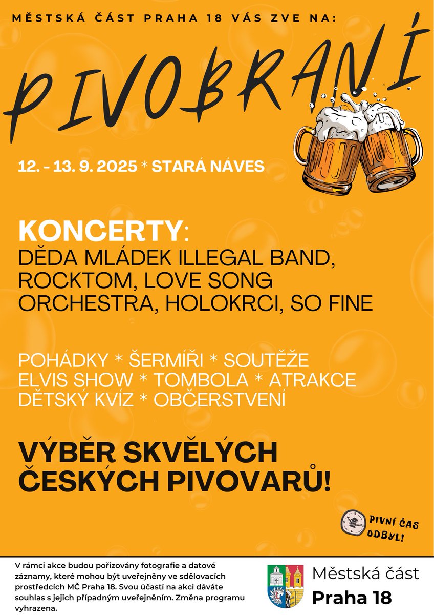 🍻 Připravte se: letňanské Pivobraní dorazí v plné parádě! 🎉
 📅 Kdy? 12.–13. září 2025
 📍 Kde? Stará Náves v Letňanech
 Čeká vás parádní mix českých pivovarů, koncertů, pohádek pro děti i soutěží. Přijďte na pivní zábavu jak má být! ✌️ #Letňany