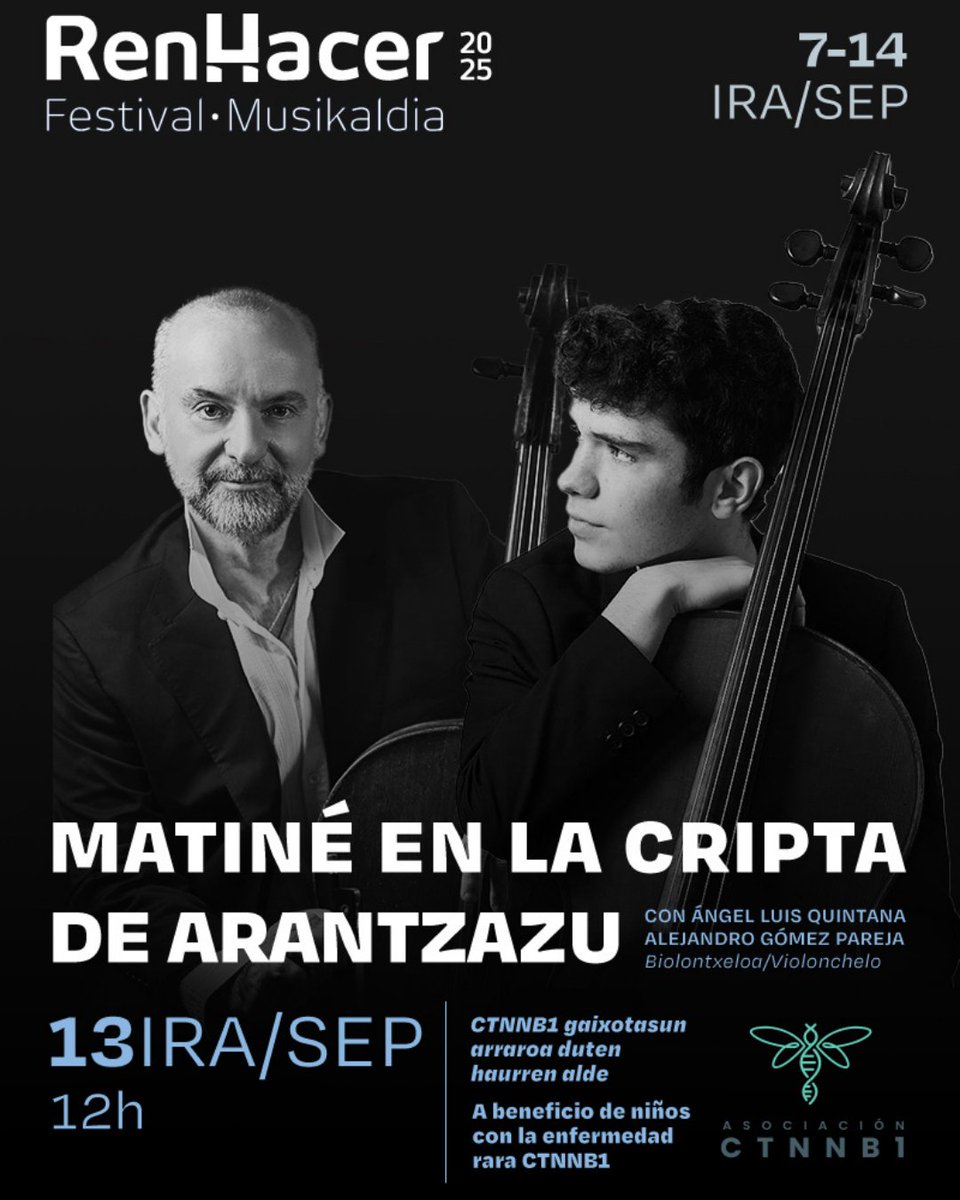 🎶✨ La Cripta del Santuario de #Arantzazu volverá a vibrar con la música en estado puro durante nuestra tradicional #matinée solidaria, en el marco del #FestivalRenHacer.  

🗓️ 13 de septiembre 
🕛 12:00h 
📍Cripta de Arantzazu 
🎟️ Entradas: fundacioncolumbus.org/evento/festiva… 

#CTNNB1