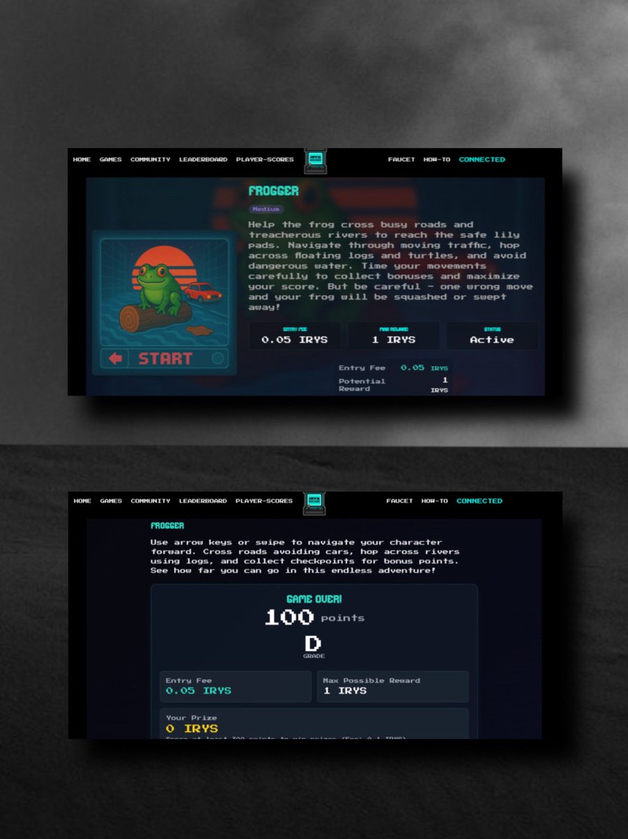 GM CT

What’s your favorite Arcade game on <a href="/irys_xyz/">Irys (✧ᴗ✧)</a> so far? 

I’m still trying to figure the games out but I think the frogger game seems very fun. 

All you have to do is help the frog cross a busy road you have to navigate through moving traffic, hop across floating logs and