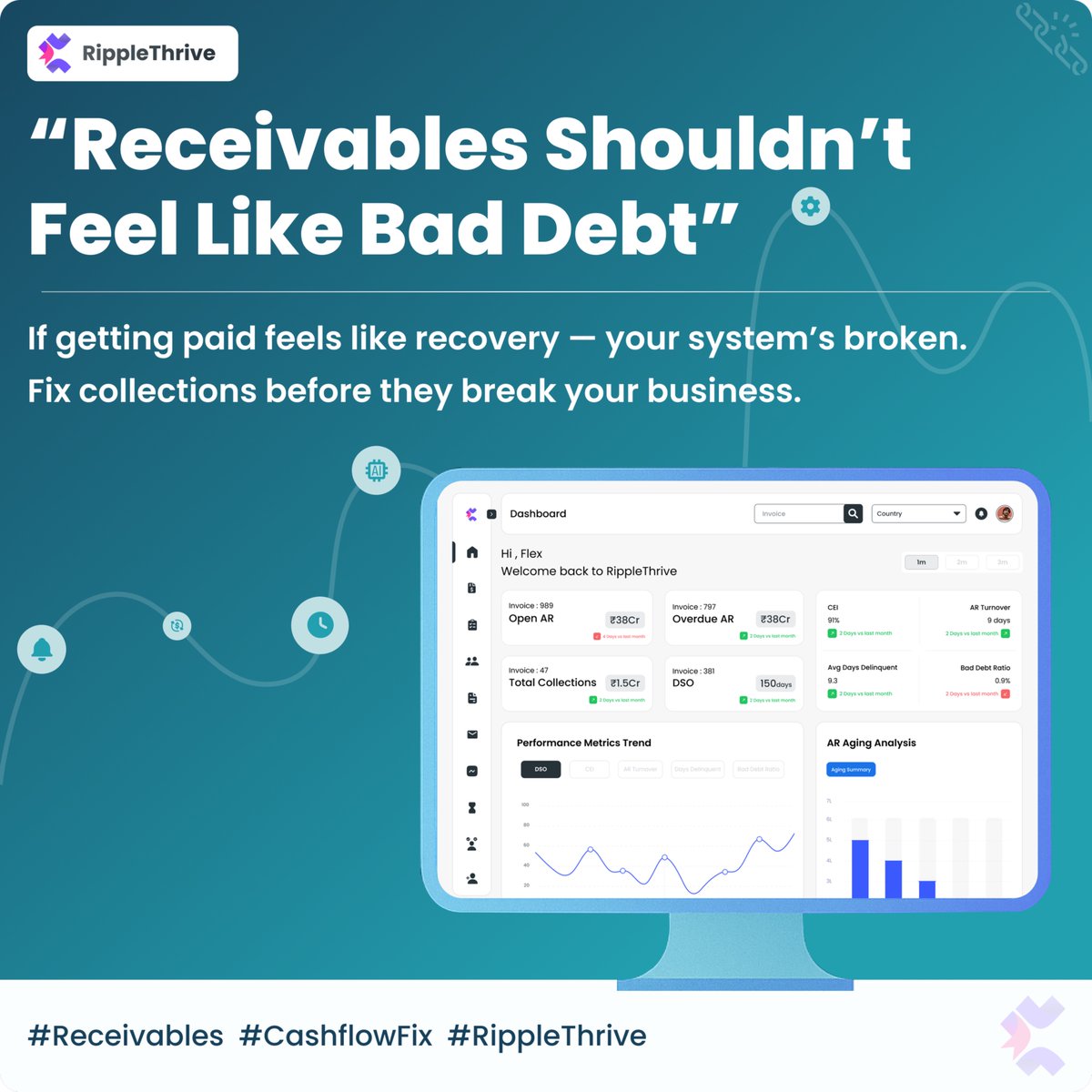 DhruvSubbaiah's tweet image. Why do most AR tools fail?
They replace finance teams instead of empowering them.
RippleThrive isn’t another dashboard.
It’s a cash collection OS—built for scale.

#B2Bpayments #RippleThrive