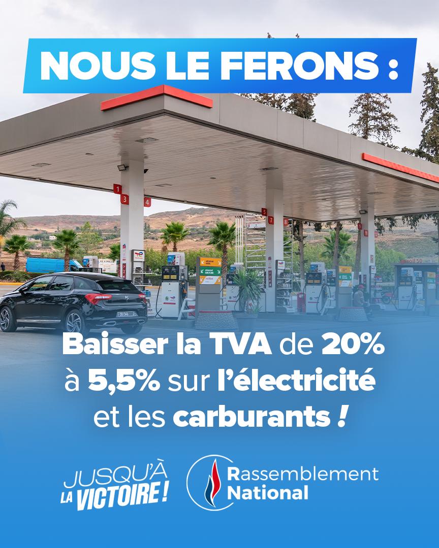 🔵 Baisser la TVA à 5,5 % sur l’électricité et les carburants : une mesure de bon sens pour redonner du pouvoir d'achat aux Français !

Asphyxiés par les taxes, ils peuvent compter sur le RN pour en finir avec l’enfer fiscal.

🇫🇷 Rejoignez-nous : adhesions.rassemblementnational.fr