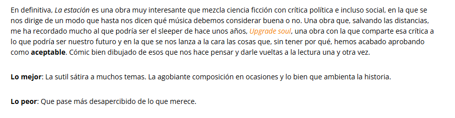 Reseña de <a href="/talphin1975/">Alejandro Martinez</a> sobre 'La estación' en <a href="/elhdlt/">Es La Hora De Las Tortas!!!</a>, "uno de esos cómics con los que nos cruzamos de vez en cuando, que no hace mucho ruido y que, cuando le damos una oportunidad, suponen una sorpresa". ¡Nos hacemos cargo! ❤️‍🩹

eslahoradelastortas.com/la-estacion/