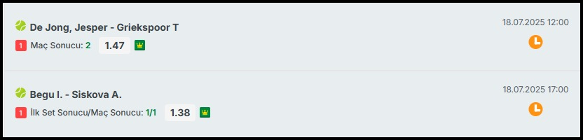 GÜNÜN TENİS KUPONU. BOL ŞANSLAR....

#iddaa #iddaatahminleri #TRANSFER #galatasaray #fenerbahçe #trabzonspor #besiktaş #kesfet #kesfetteyiz