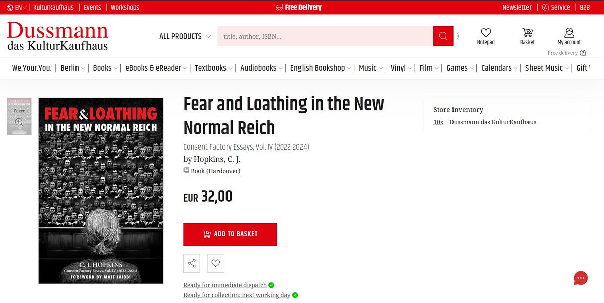 Wenn Sie in Berlin wohnen und mein neuestes Buch sofort haben möchten, gibt es viele bei Dussmann ... 
kulturkaufhaus.de/en/detail/ISBN…