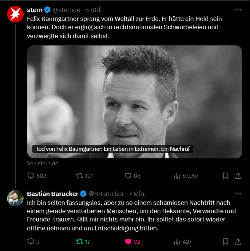 <a href="/sternde/">stern</a> Falls es noch eines Beweises für die moralische Verkommenheit des Sterns, der Journaille u/o  Systemschmierfinken bedurft hätte, wäre der damit erbracht. 🤢🤮